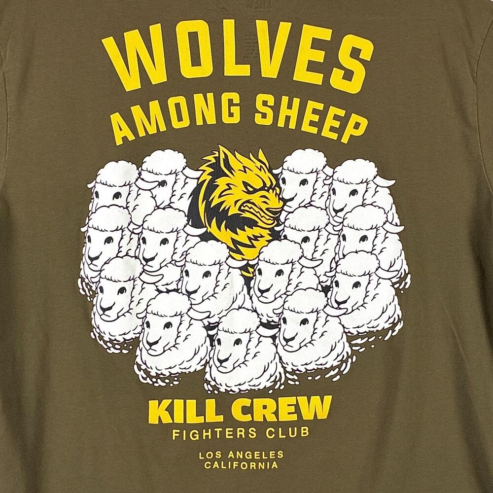 Kill Crew TShirt Mens L Olive Drab Wolves Among Sheep Workout MMA UFC BJJ Boxing - Picture 4 of 8